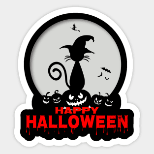 Halloween Witches Cat Pumpkin Head Moon Party Sticker